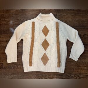 Vintage Garland Hand Loomed Wool Sweater Ivory Stains See Description Size 38